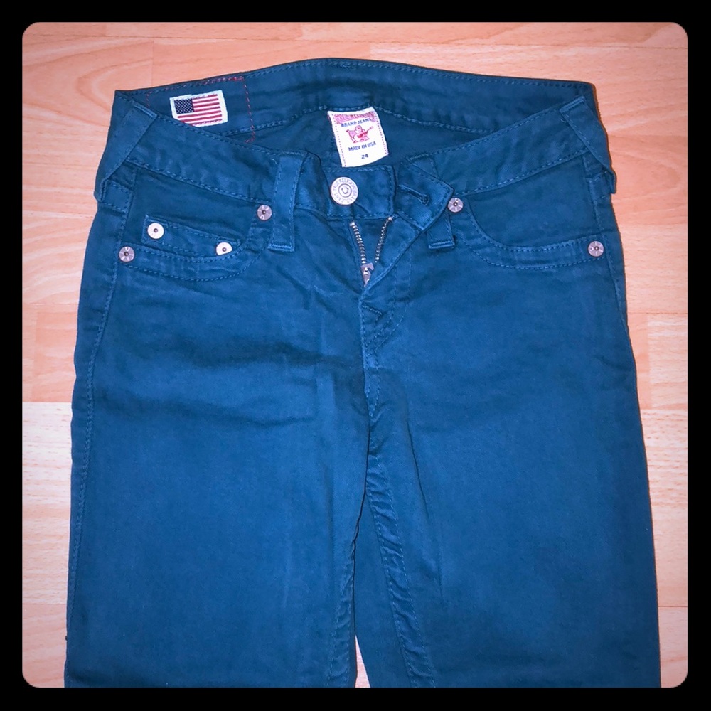 True religion green / turquoise skinny jeans